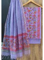 Cotton Purple Casual Wear Printed Dress Material